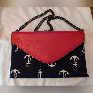 J. Crew Red and Black Chain Strap Clutch.